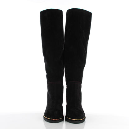 Chanel Suede Calfskin Chain Around High Boots 37 Black 2 of 7