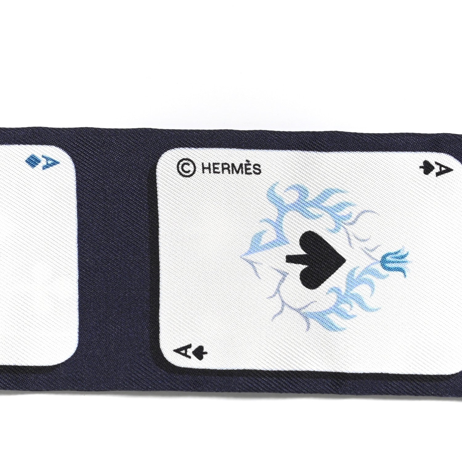 Hermes Silk Jeu de Cartes Twilly Marine Petrole White 3 of 4