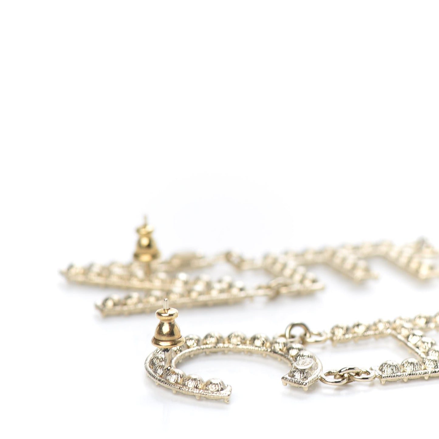 Crystal Cha-Nel Logo Drop Earrings Gold