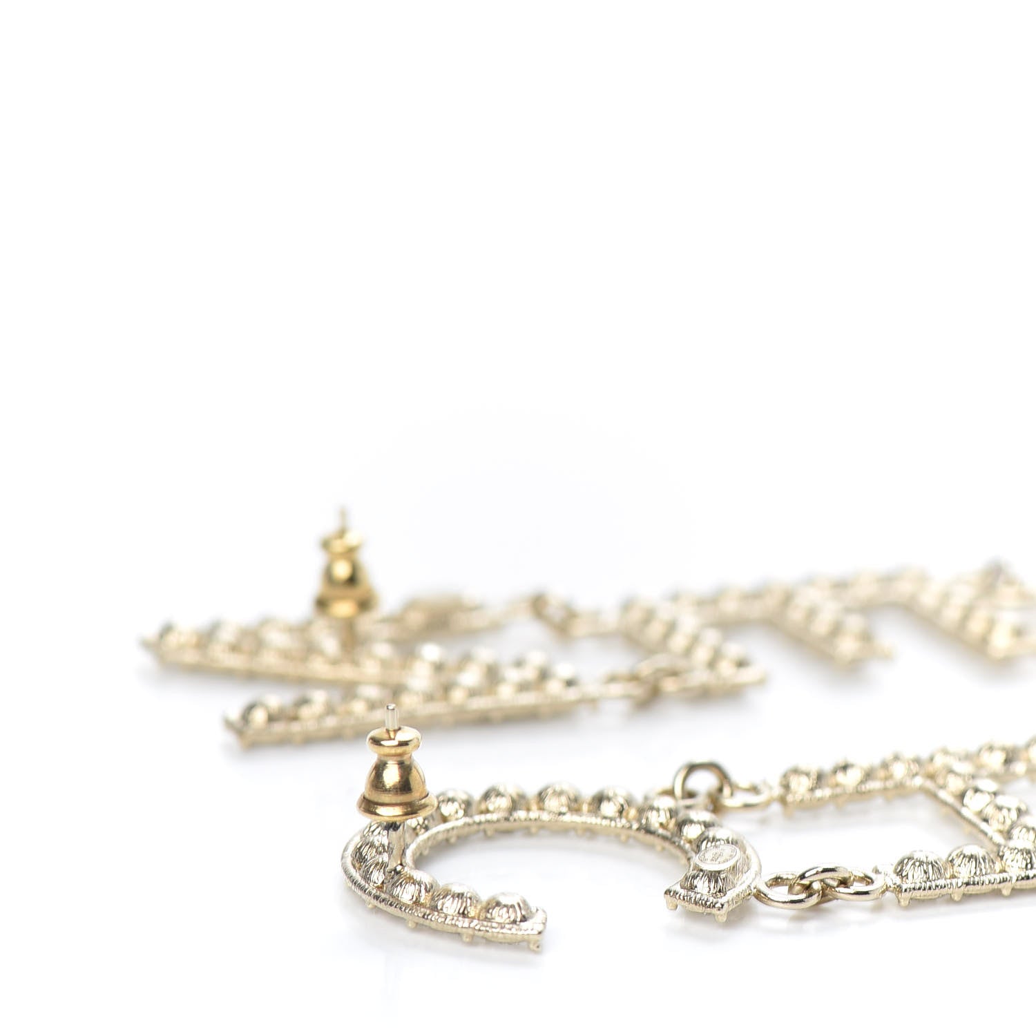 Chanel Crystal Cha-Nel Logo Drop Earrings Gold 3 of 4