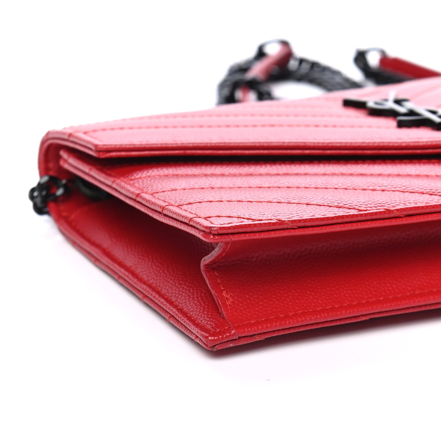 Grain De Poudre Matelasse Chevron Monogram Envelope Chain Wallet Red