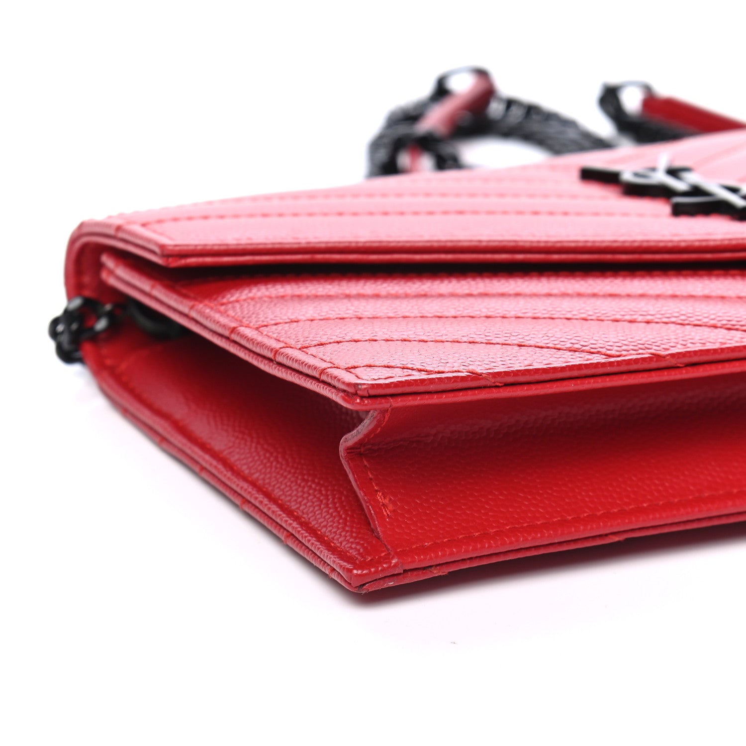 Saint Laurent Grain De Poudre Matelasse Chevron Monogram Envelope Chain Wallet Red 5 of 7