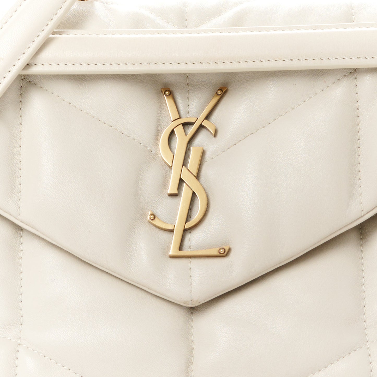 Lambskin Quilted Small Loulou Puffer Monogram Chain Satchel Crema Soft