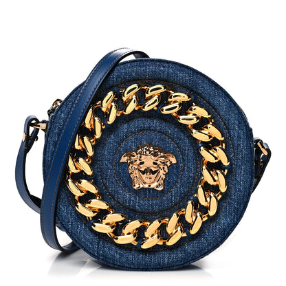Versace Denim Mini La Medusa Chain Round Crossbody Bag Navy Blue 1 of 9