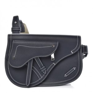 CHRISTIAN DIOR X KAWS Grained Calfskin Saddle Pouch Navy Blue