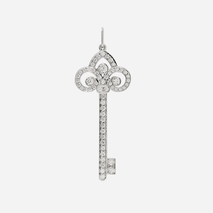 18K white gold diamond Fleur de Lis Tiffany Key Pendant FASHIONPHILE