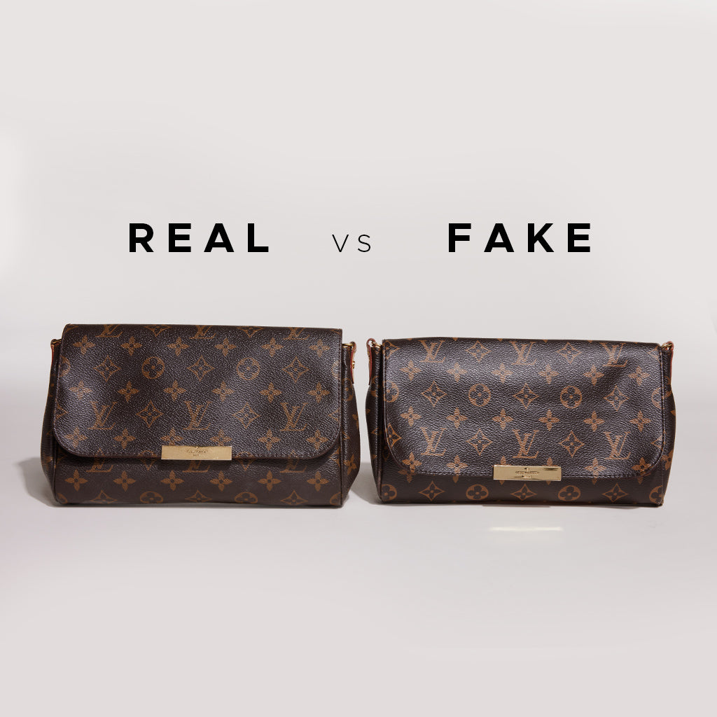 image of real versus fake louis vuitton favorite bag FASHIONPHILE
