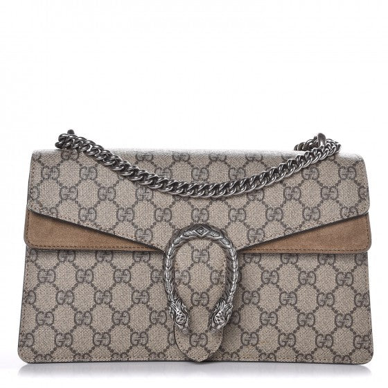 product image of GG Supreme Monogram Small Dionysus Shoulder Bag in taupe FASHIONPHILE