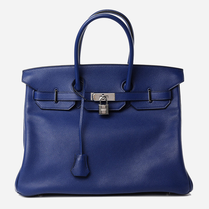 HERMES Taurillon Novillo Toile Print Sea Surf and Fun Birkin 35 Bleu Sapphire