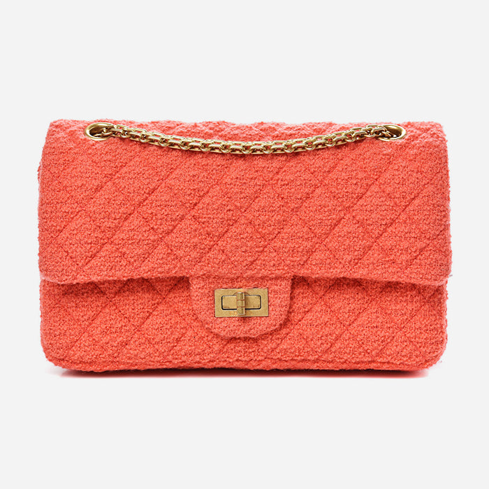 product image of plain Chanel tweed coral Reissue bag FASHIONPHILE