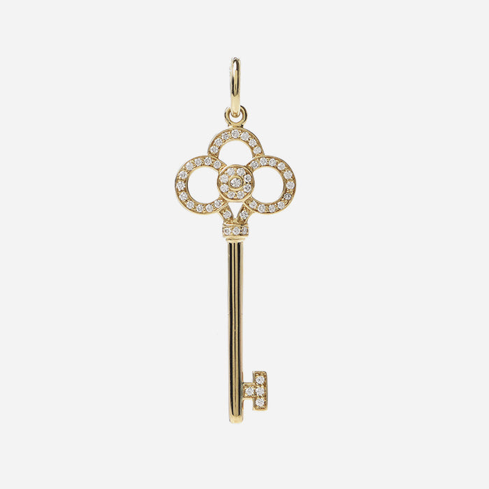 18K yellow gold diamond tiffany crown key pendant FASHIONPHILE