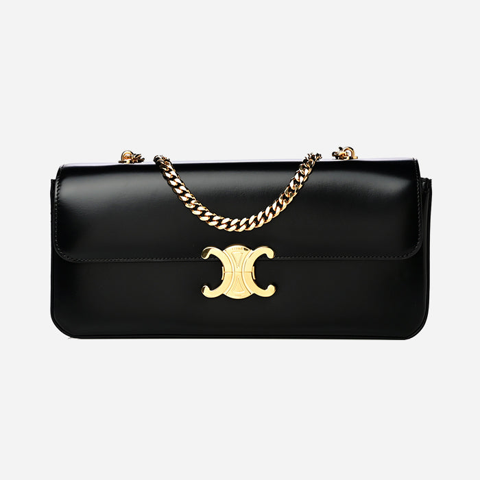 product image of black Celine Shiny calfskin triomphe chain bag FASHIONPHILE