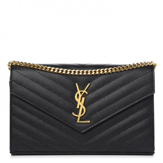product image of Grain De Poudre Matelasse Chevron Monogram Chain Wallet in black FASHIONPHILE