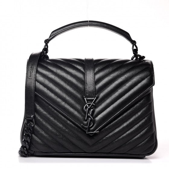 product image of Matelasse Chevron Medium College Monogram Bag in black FASHIONPHILE