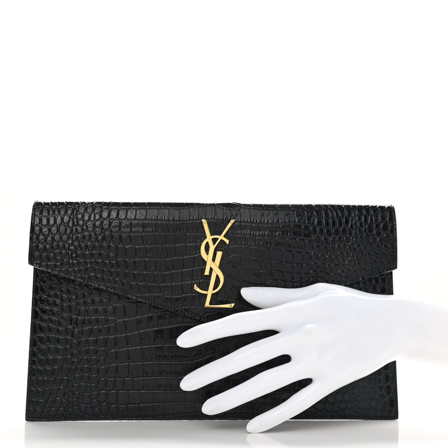 Calfskin Crocodile Embossed Uptown Monogram Pouch Black