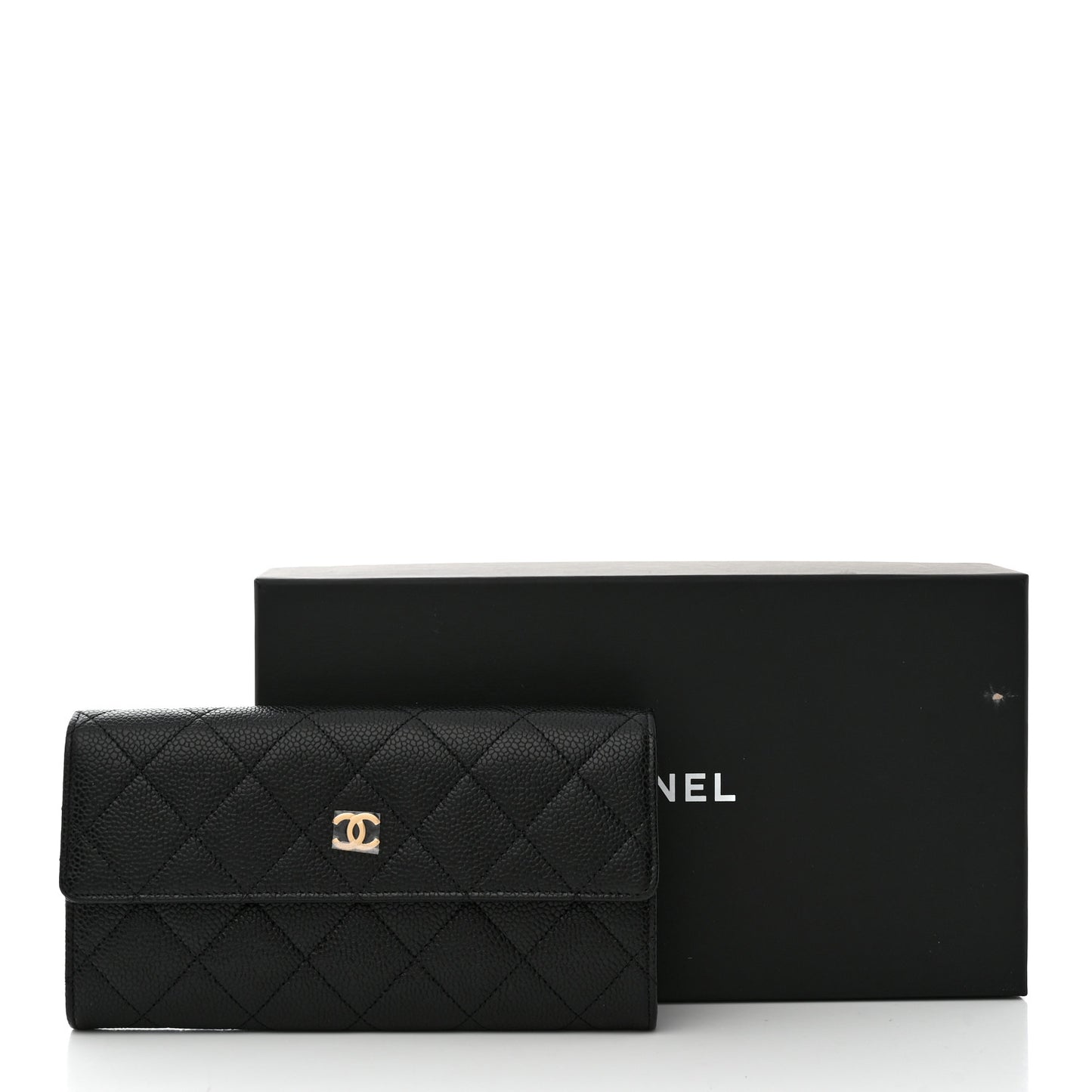 Caviar Quilted Large Gusset Flap Wallet Black