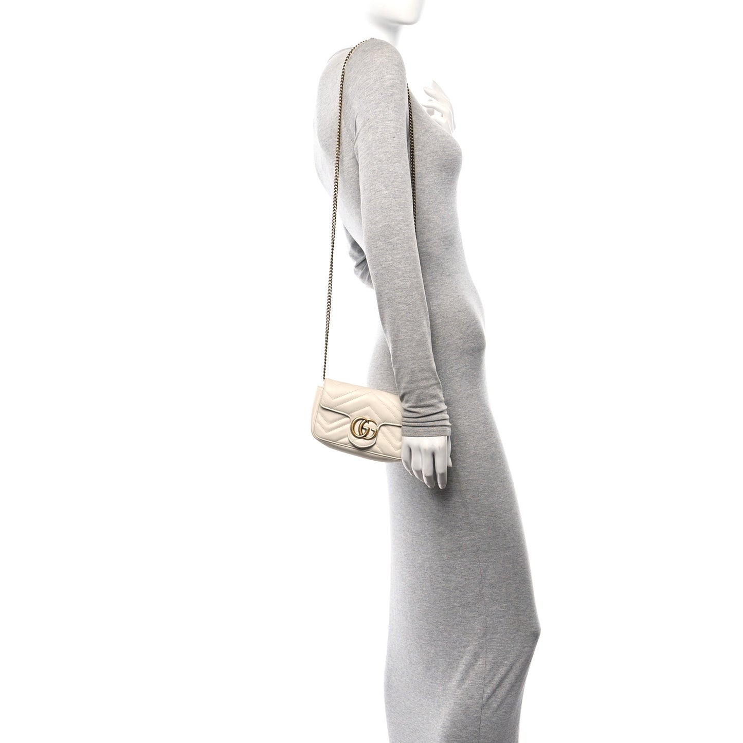 Calfskin Matelasse Super Mini GG Marmont Shoulder Bag White