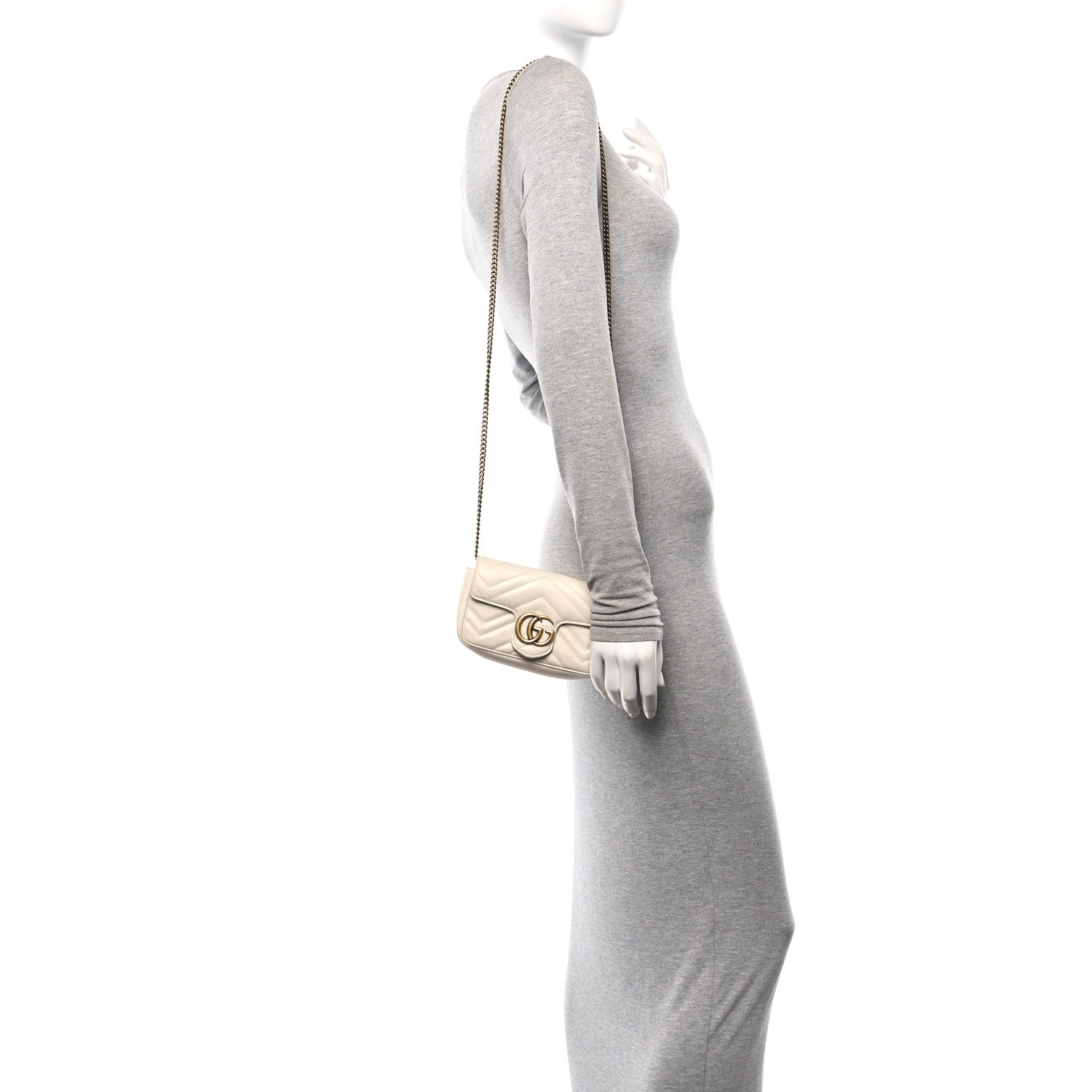 Gucci Calfskin Matelasse Super Mini GG Marmont Shoulder Bag White 2 of 10
