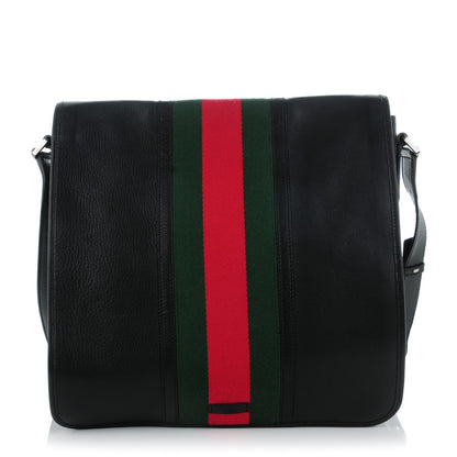 Gucci Calfskin Web Large Flap Messenger Bag Black 1 of 8
