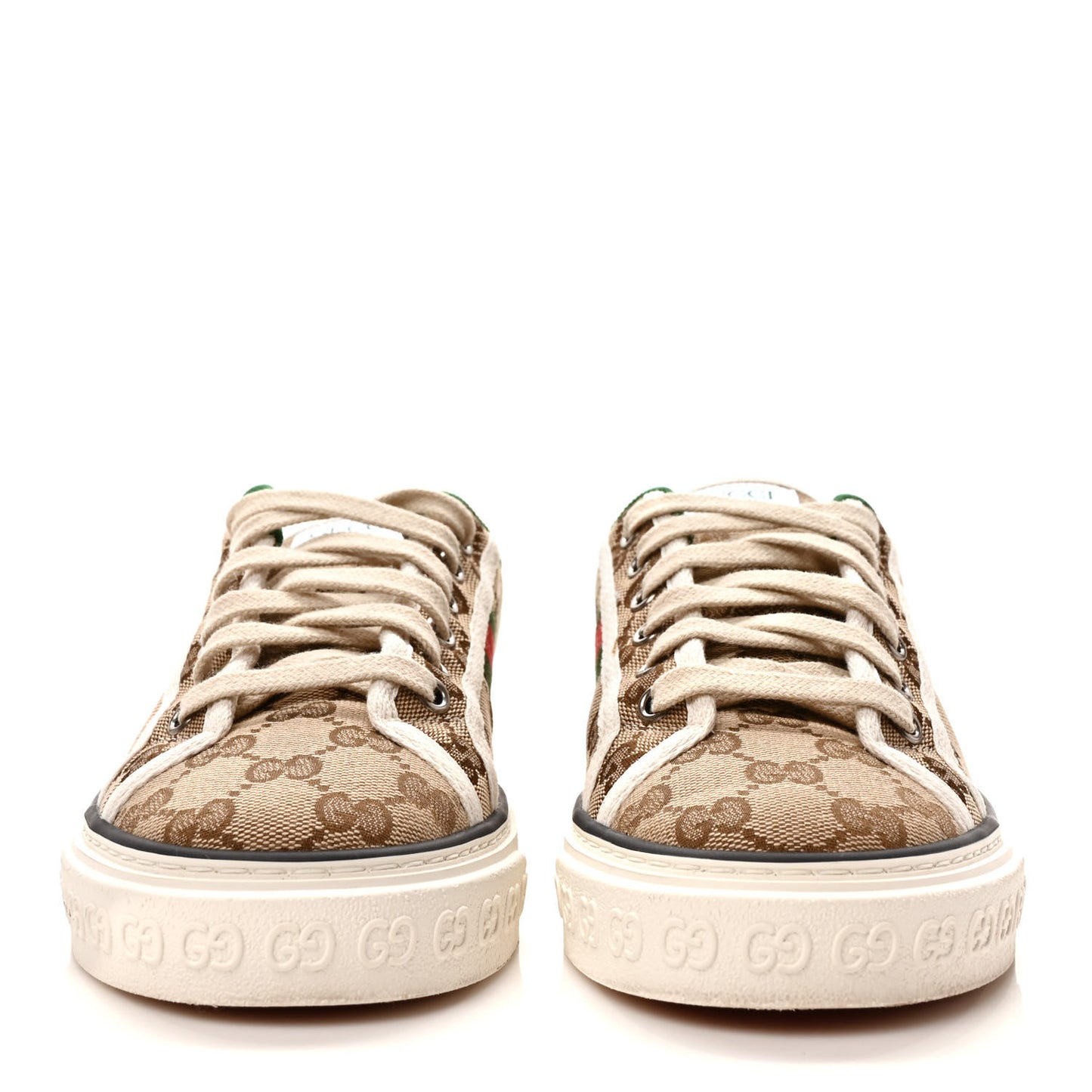 GG Monogram Web Womens 1977 Tennis Sneakers 38 Beige Ebony Mystic White