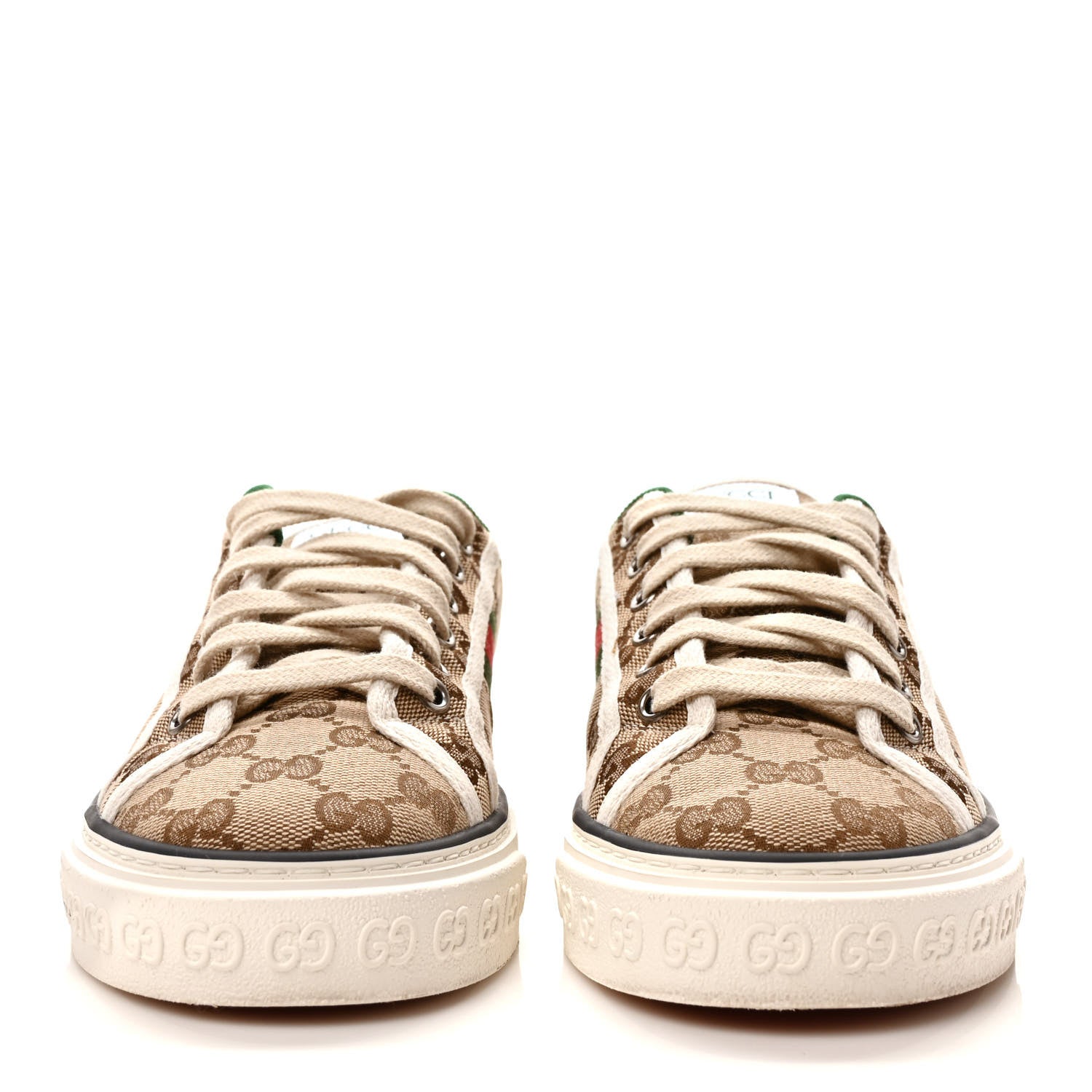 Gucci GG Monogram Web Womens 1977 Tennis Sneakers 38 Beige Ebony Mystic White 2 of 8