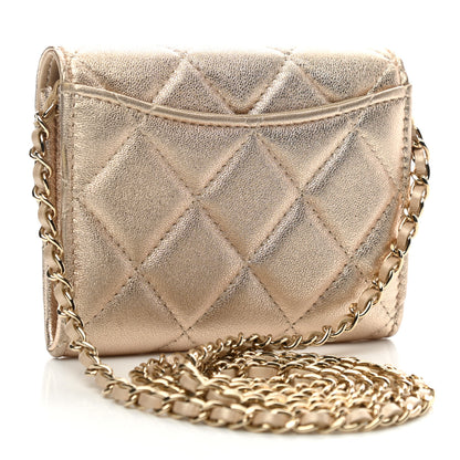 Chanel Metallic Lambskin Quilted Flap Card Holder On Chain Gold 3 of 11