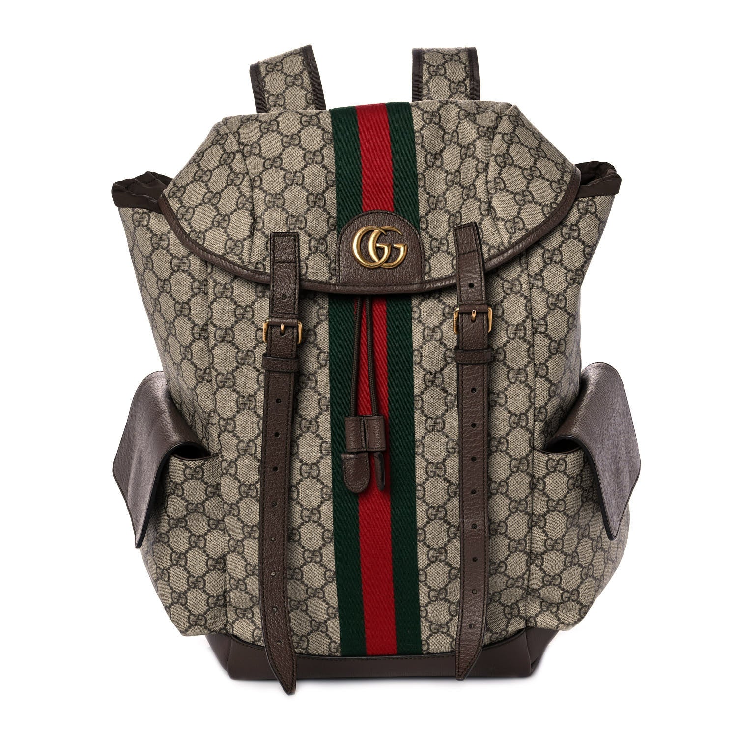 Gucci GG Supreme Monogram Medium Ophidia Double Buckle Backpack Brown 1 of 9