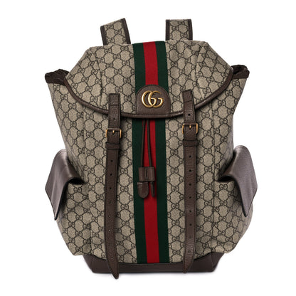 Gucci GG Supreme Monogram Medium Ophidia Double Buckle Backpack Brown 1 of 9