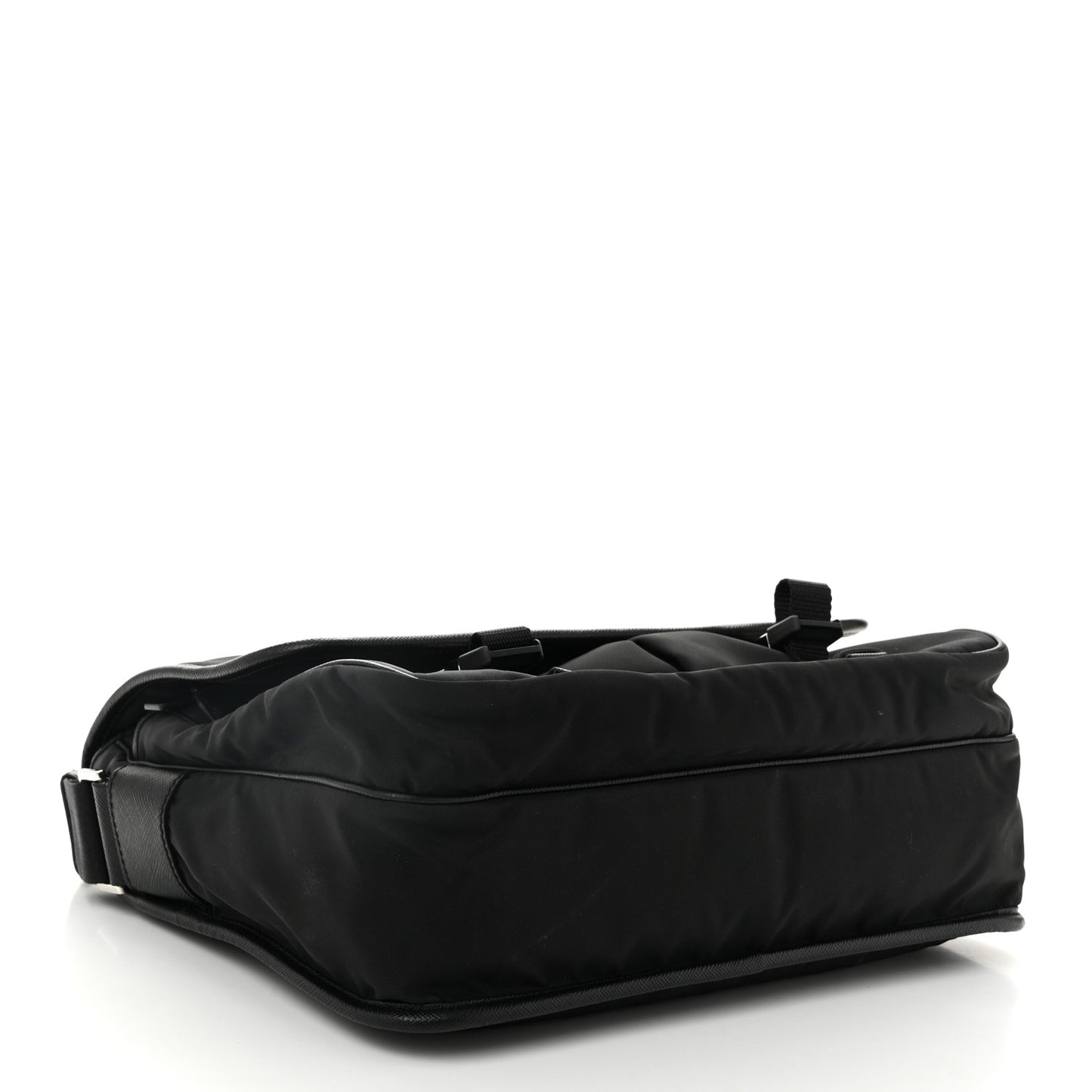 Tessuto Nylon Saffiano Large Double Snap Buckle Messenger Bag Black
