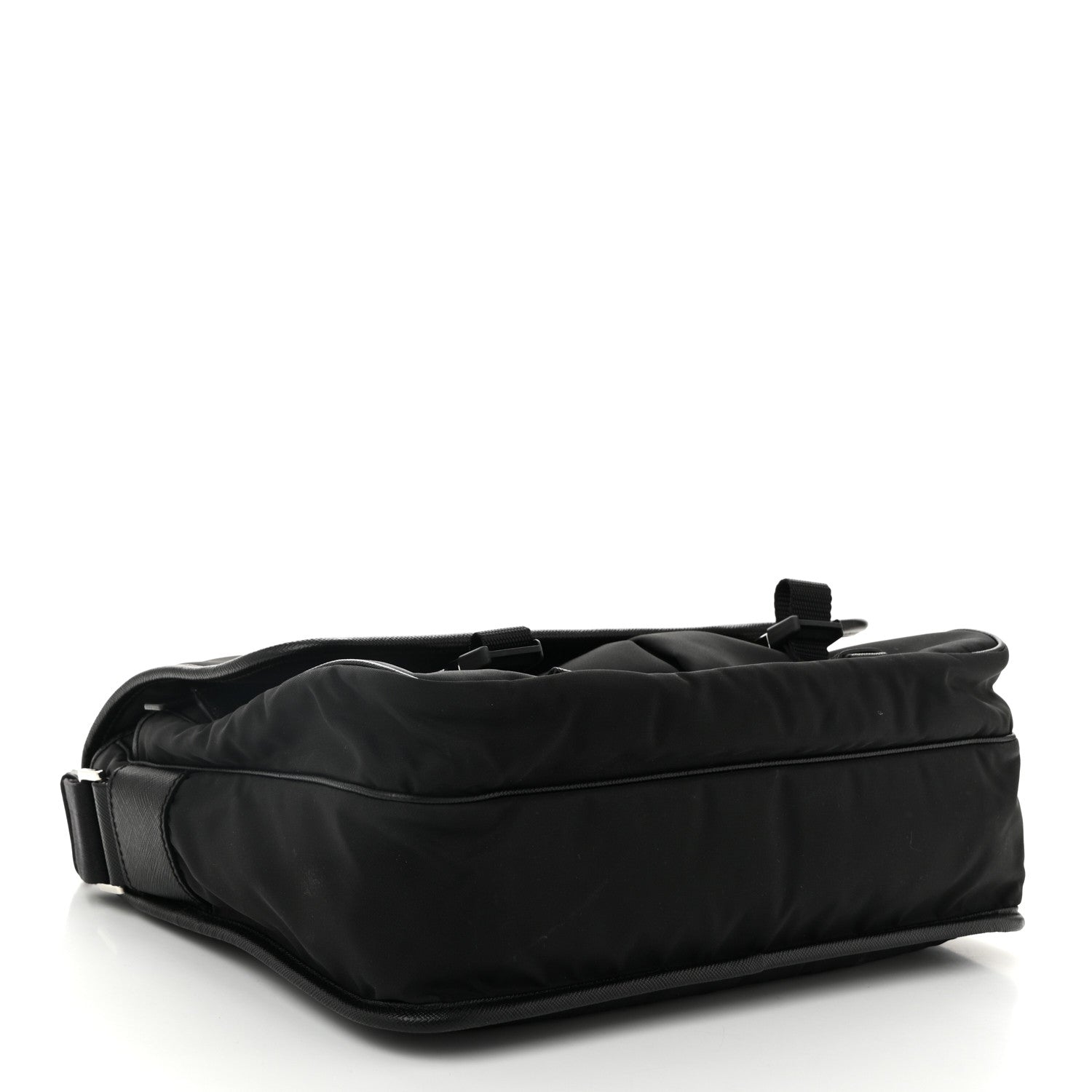 Prada Tessuto Nylon Saffiano Large Double Snap Buckle Messenger Bag Black 4 of 10