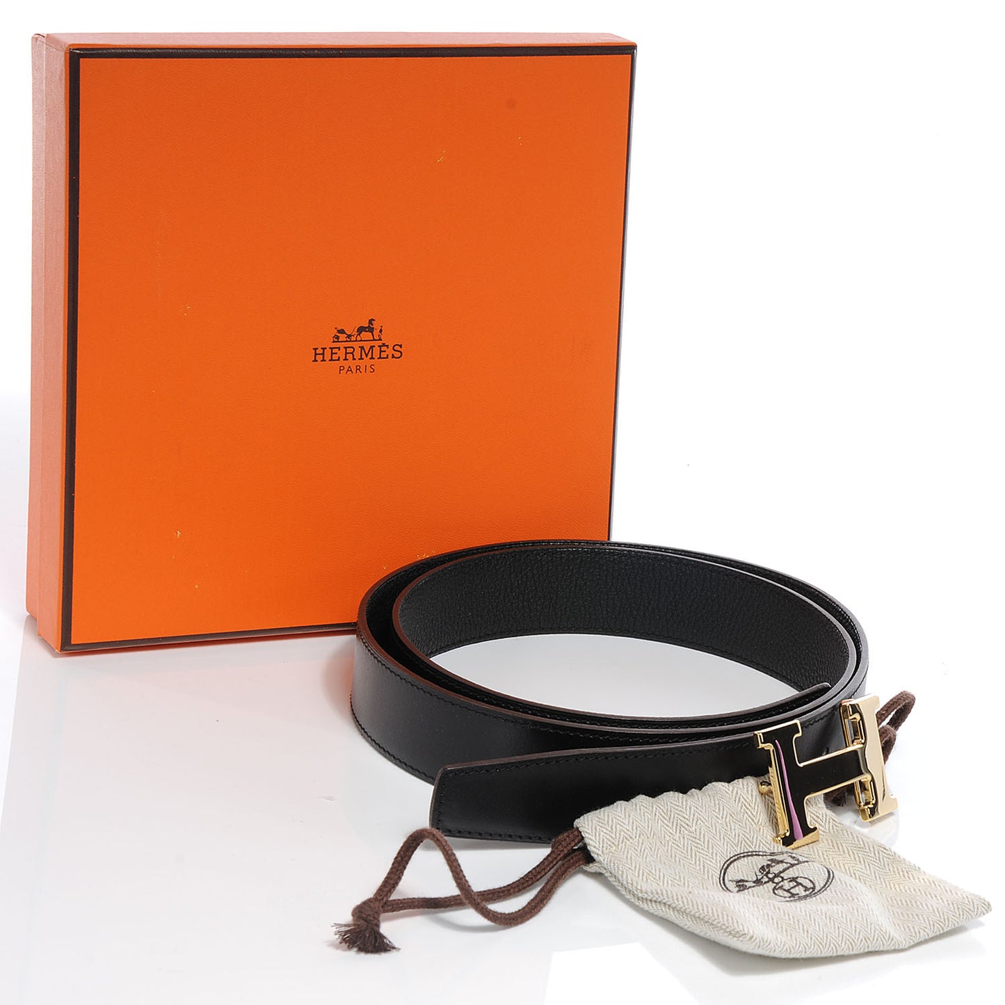 Box Clemence Reversible Constance 32mm H Belt Strap 100 Black