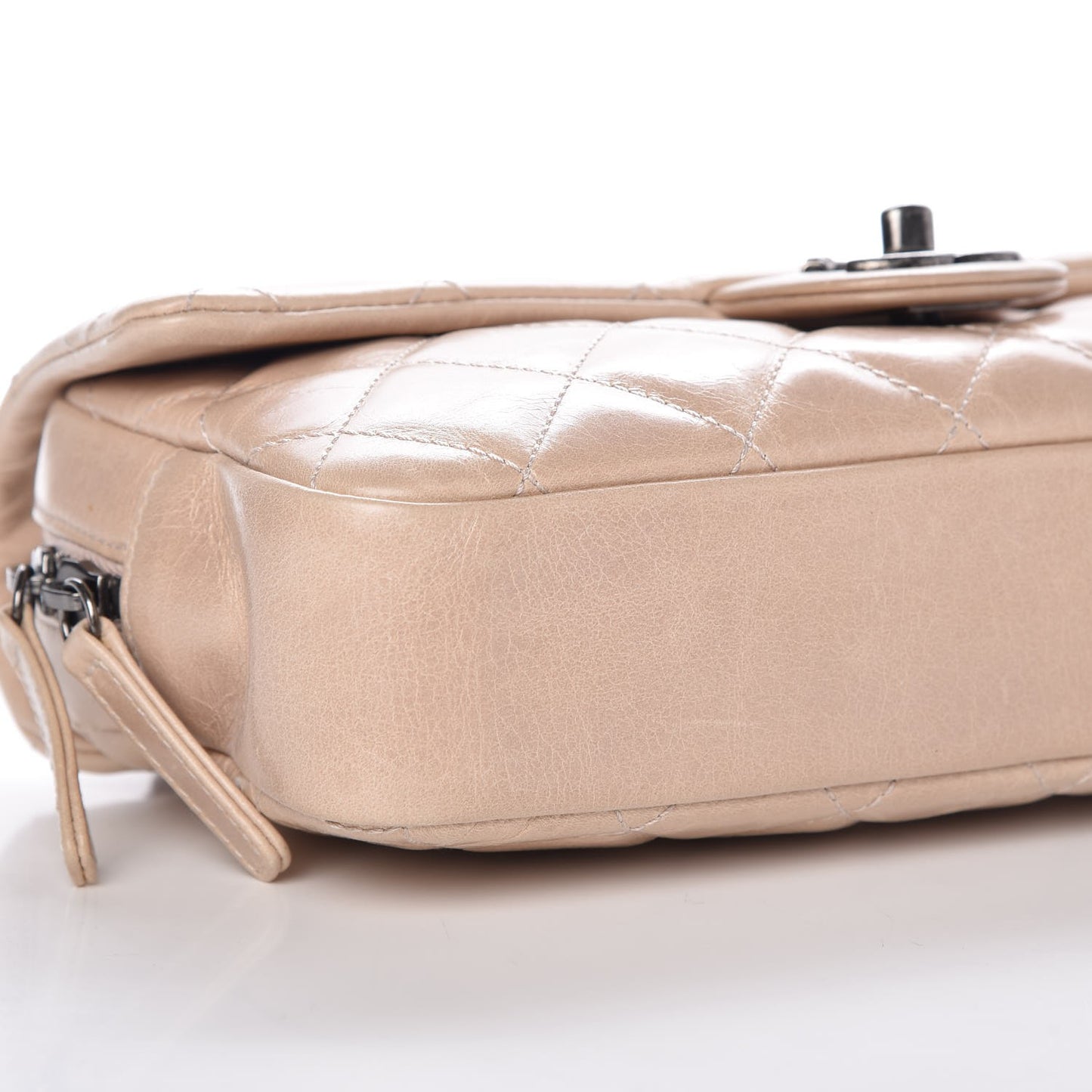 Glazed Calfskin Quilted Medium Duo Flap Beige