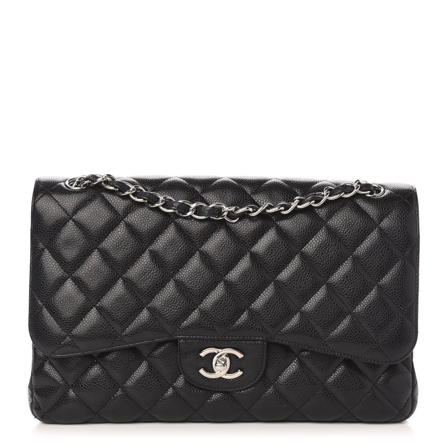Caviar Quilted Jumbo Double Flap Black