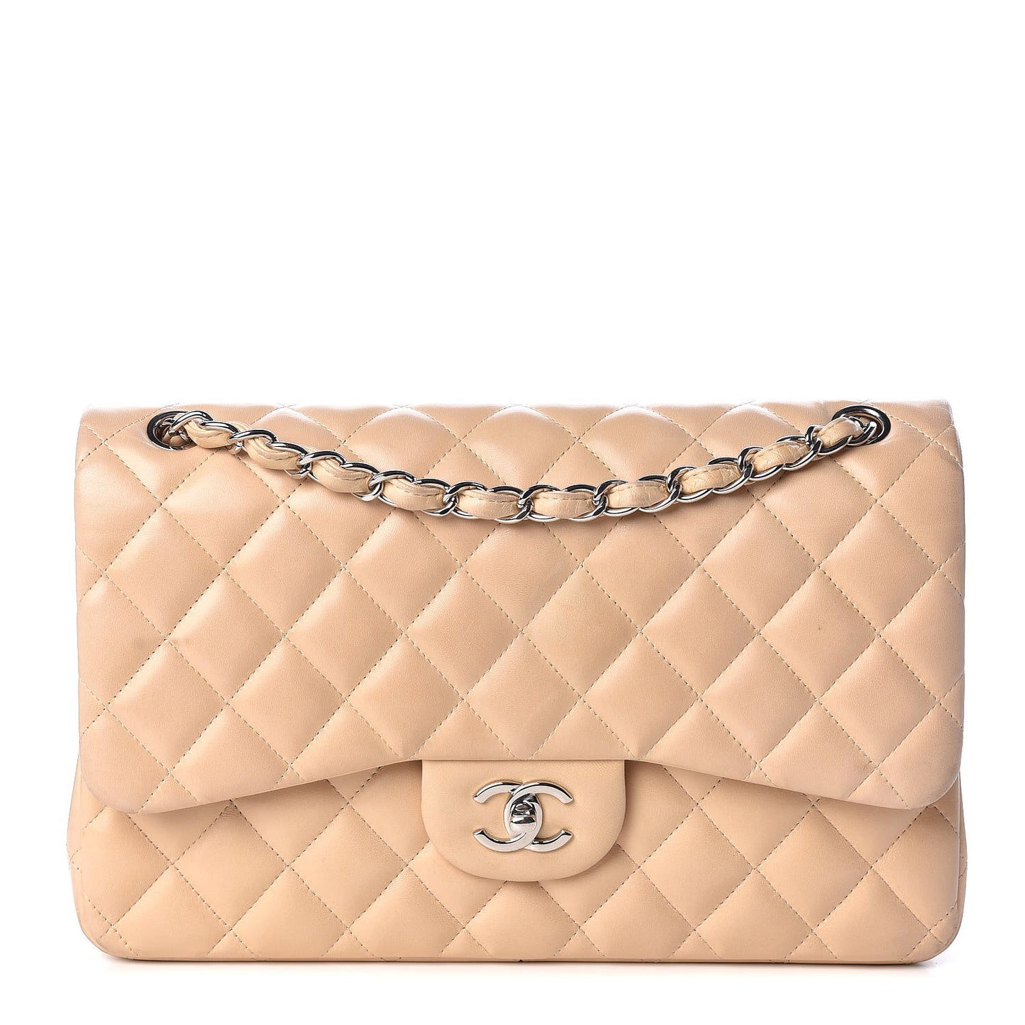 Lambskin Quilted Jumbo Double Flap Beige Clair
