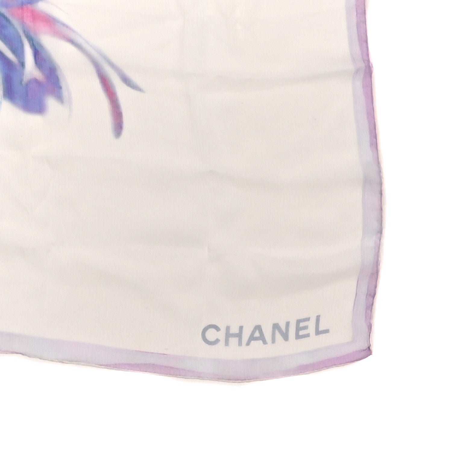 Chanel Silk Chiffon Floral Square Scarf White Multicolor 3 of 3