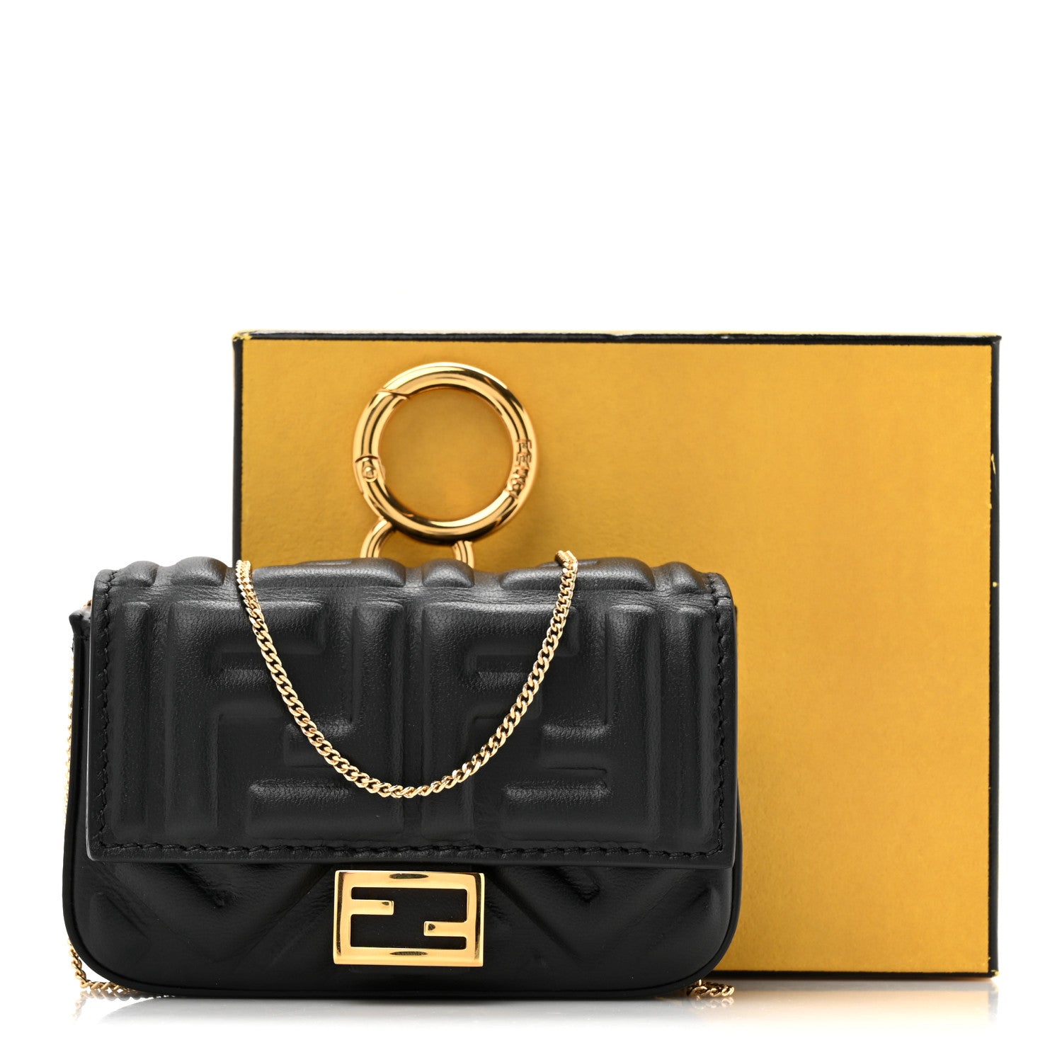 Fendi Nappa Matisse FF Embossed Nano Baguette Charm Black 11 of 11