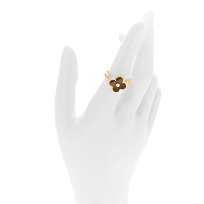 Van Cleef & Arpels 18K Yellow Gold Diamond Tiger's Eye Vintage Alhambra Ring 54 7 2 of 5