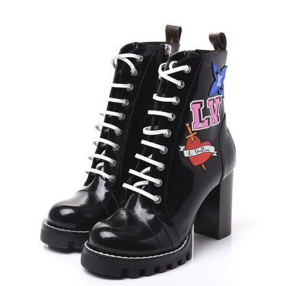 Louis Vuitton Patent Calfskin Monogram LV Black Heart Star Trail Ankle Boots 37.5 Black 2 of 8