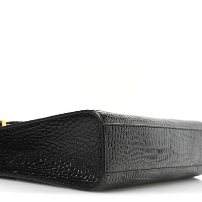 Saint Laurent Shiny Calfskin Crocodile Embossed Manhattan Baguette Black 9 of 10