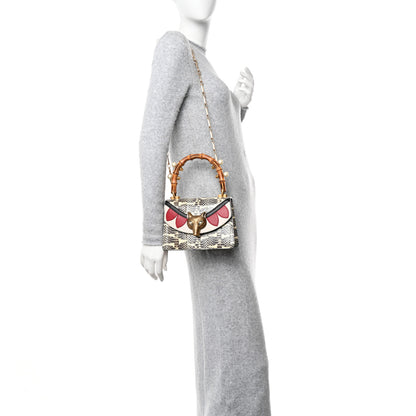 Gucci Snakeskin Pearl Mini Fox Broche Bamboo Top Handle Bag Roccia Hibiscus Red Mystic White 2 of 12