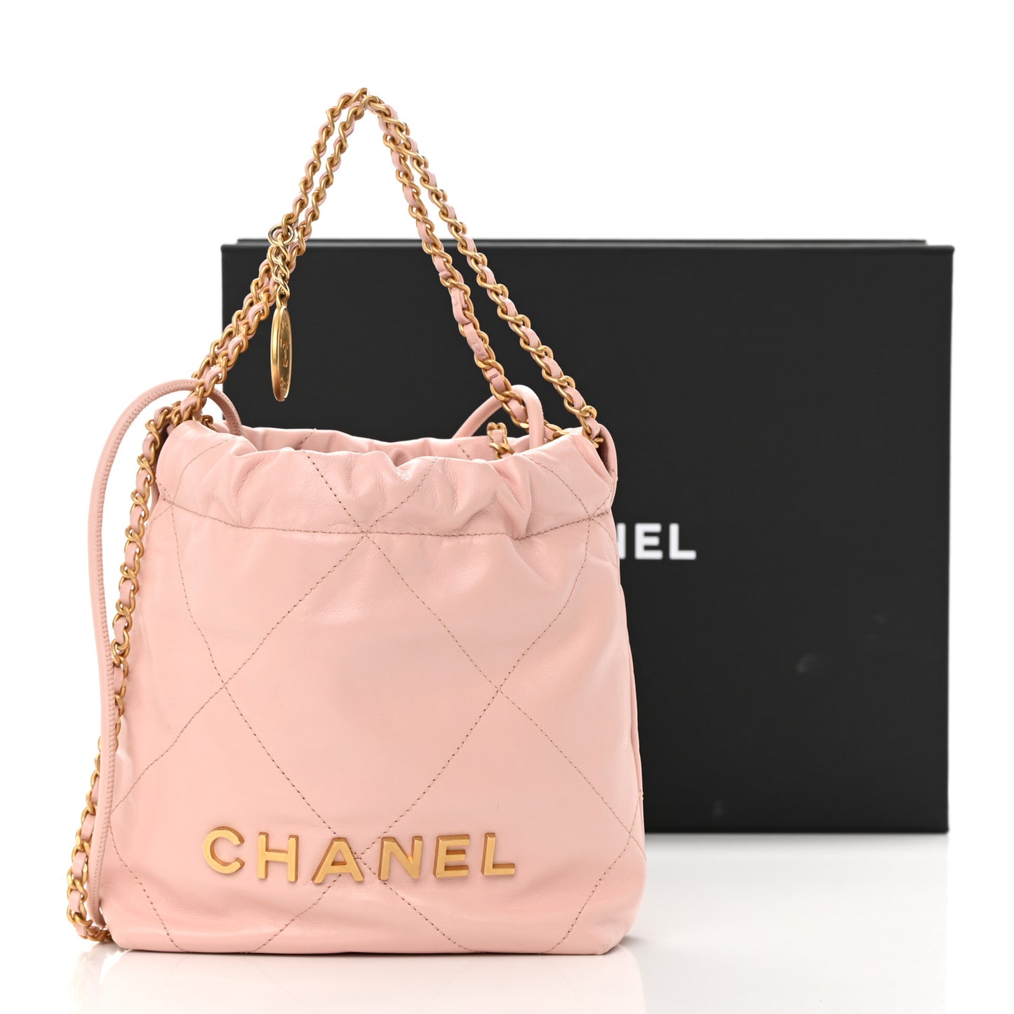 Shiny Calfskin Quilted Mini Chanel 22 Rose Clair