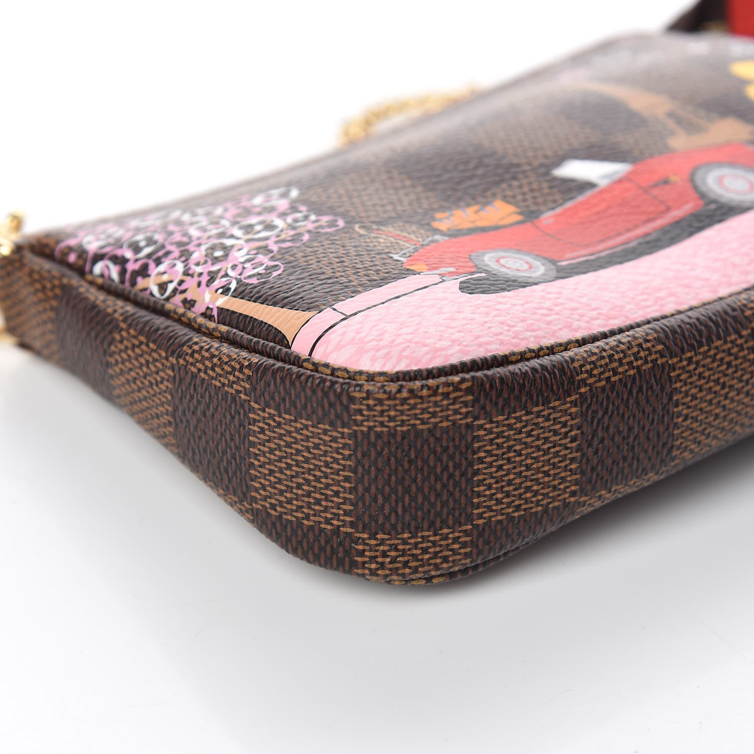 Louis Vuitton Damier Ebene 2019 Christmas Animation Mini Pochette Accessories Red 8 of 10
