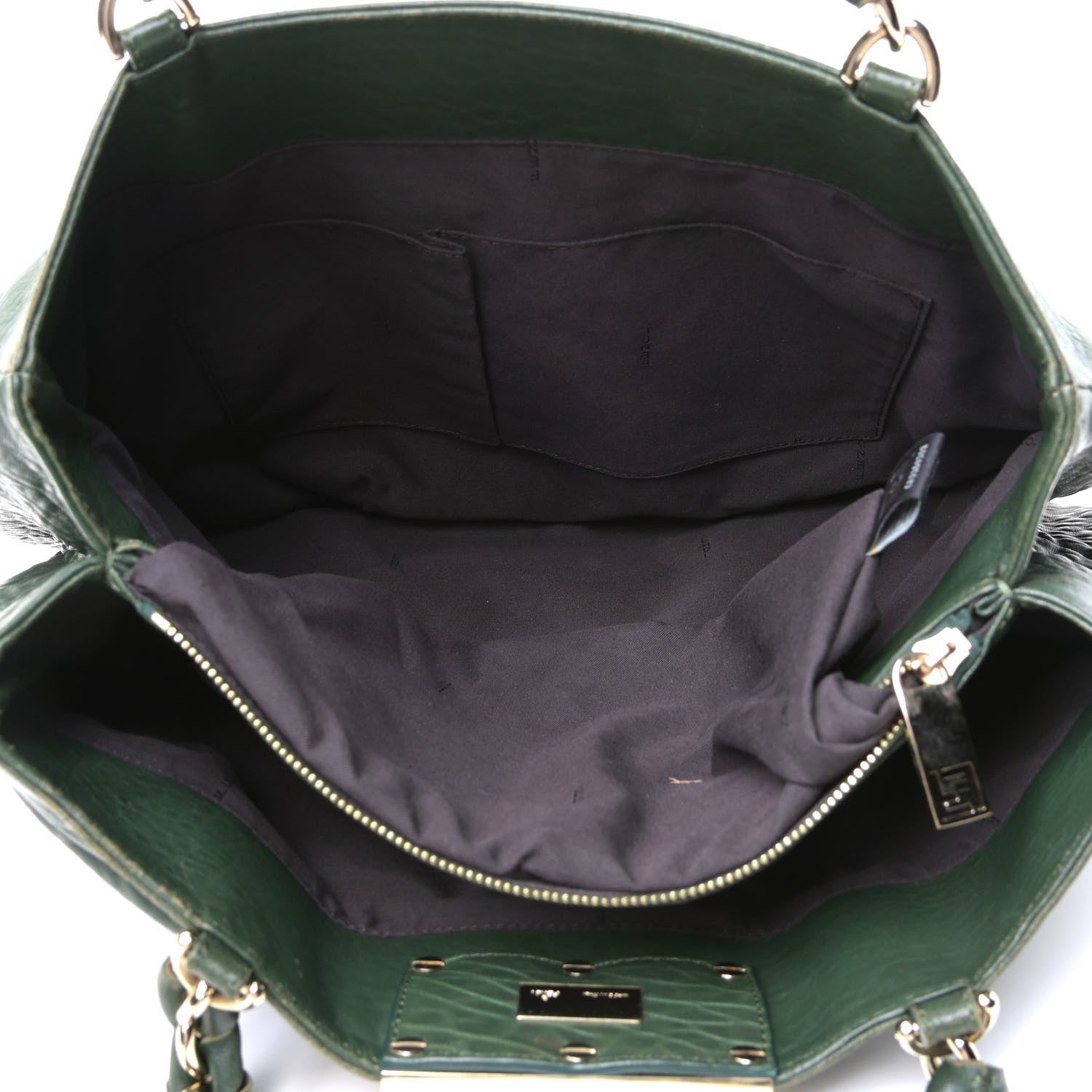 Fendi Crinkled Lambskin Mia Tote Verde Inglese 4 of 11