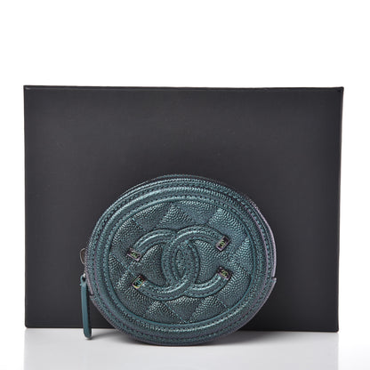 Chanel Iridescent Caviar Quilted Filigree Zip Around Classic Coin Purse Dark Turquoise 8 of 8