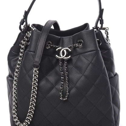Chanel Grained Calfskin Quilted Medium CC Chain Bucket Drawstring Bag Grey 7 of 10