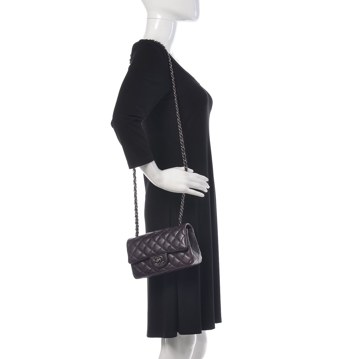 Chanel Washed Caviar Quilted Mini Rectangular Flap Dark Purple 2 of 11
