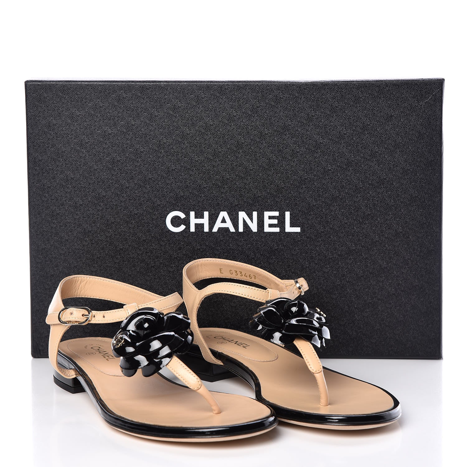 Chanel Lambskin Camellia Thong Sandals 37.5 Beige Black 8 of 8