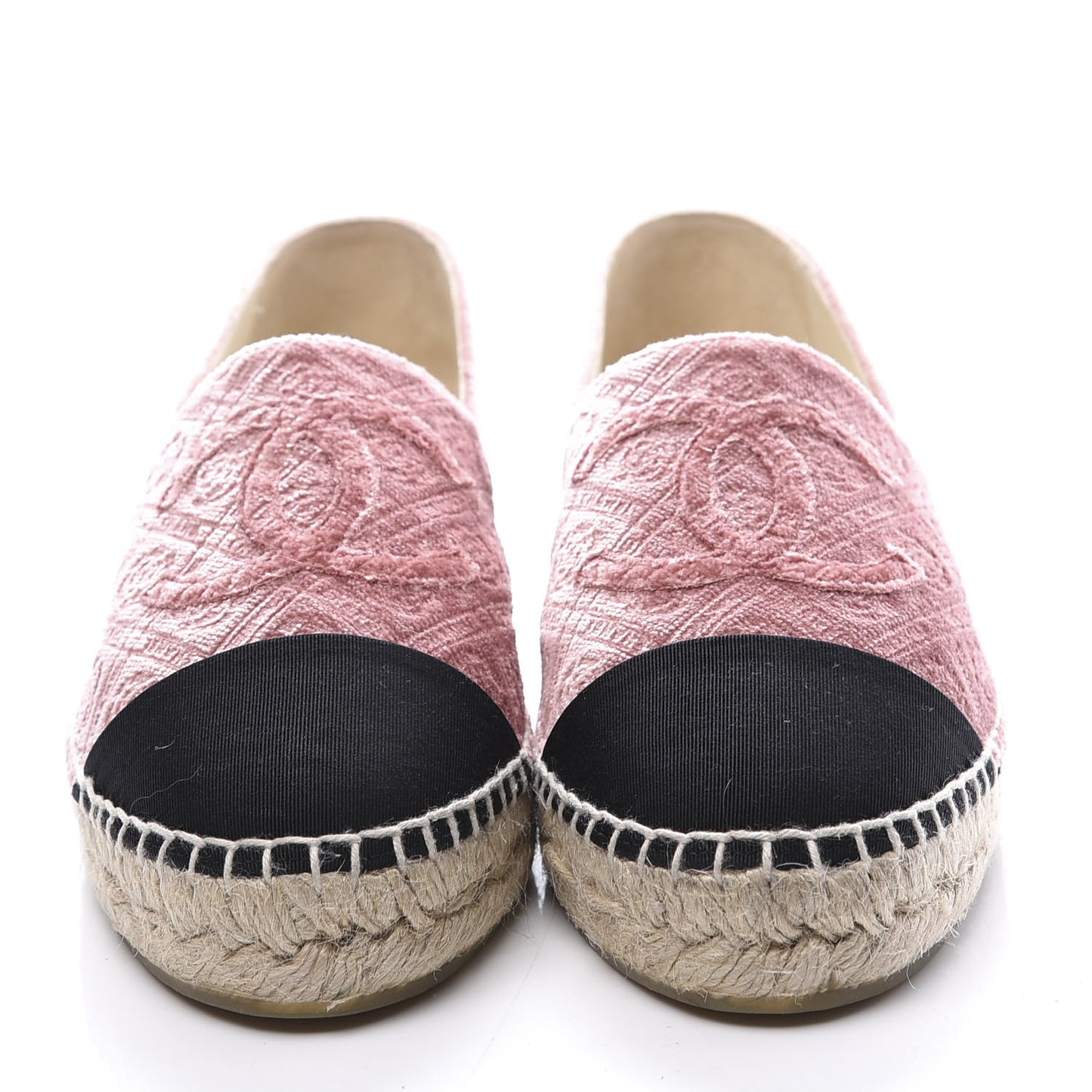 Velvet Grosgrain Quilted Camellia CC Espadrilles 38 Pink Black