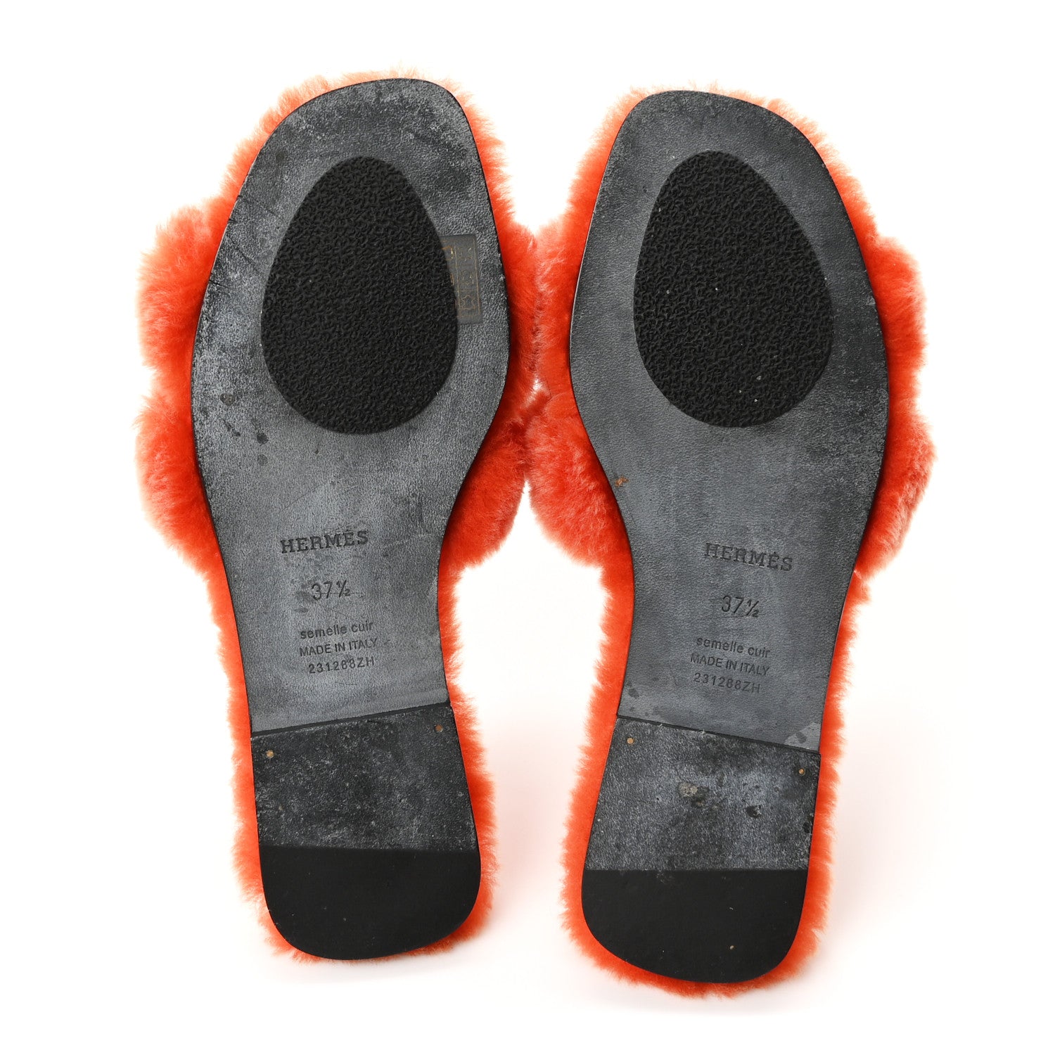Hermes Woolskin Oran Sandals 37.5 Orange 6 of 9