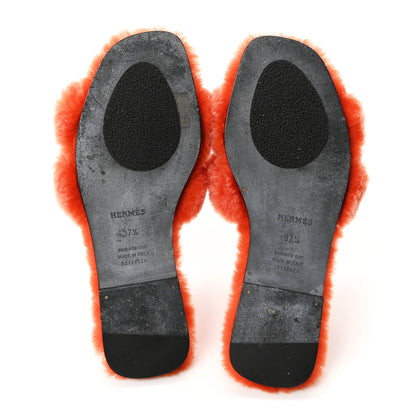 Hermes Woolskin Oran Sandals 37.5 Orange 6 of 9